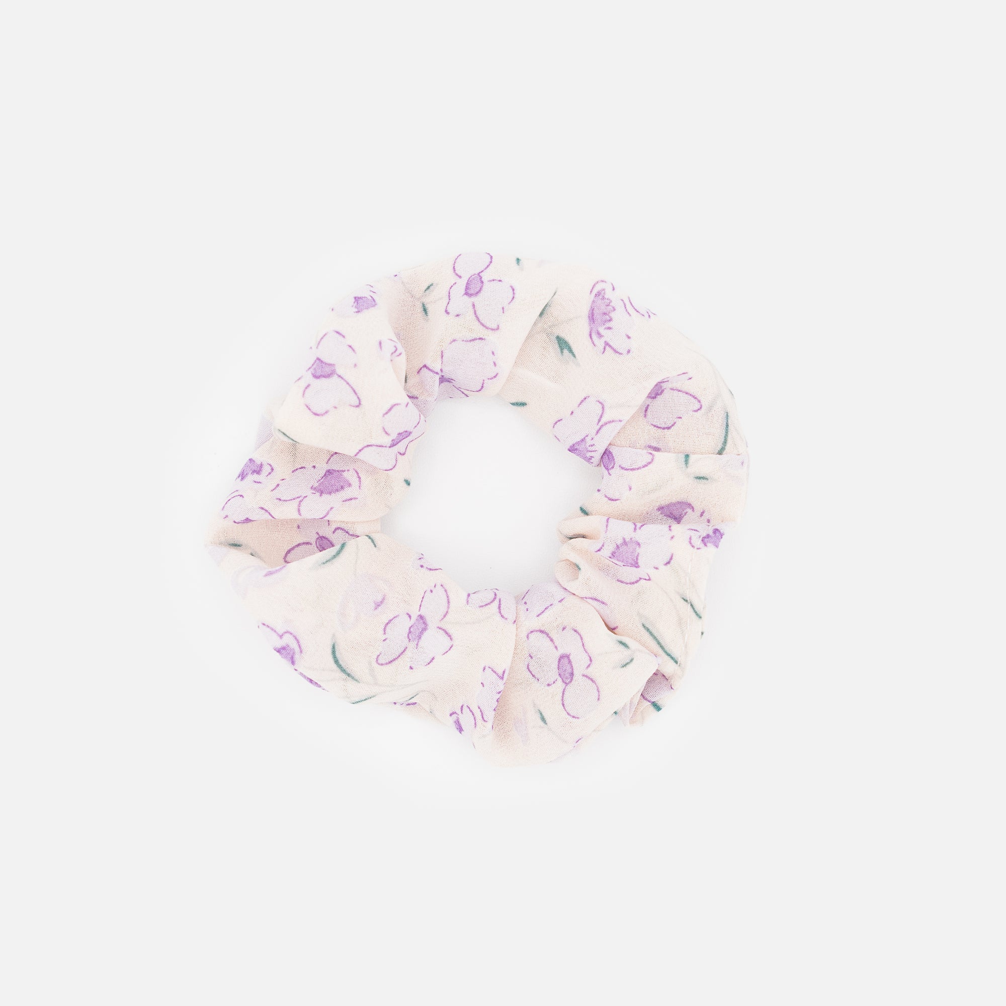 Duo of scrunchies sketches of purple and pink flowers