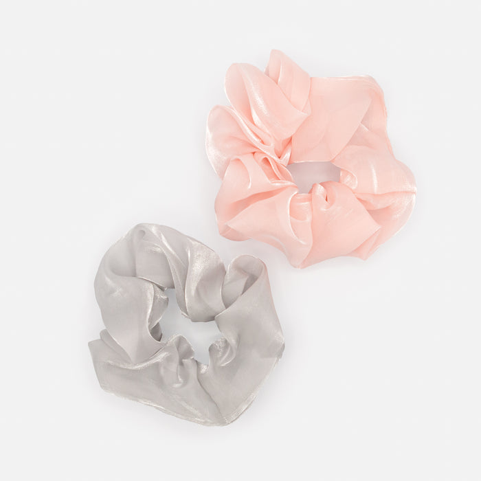 Duo de chouchous gris pâle et rose pâle