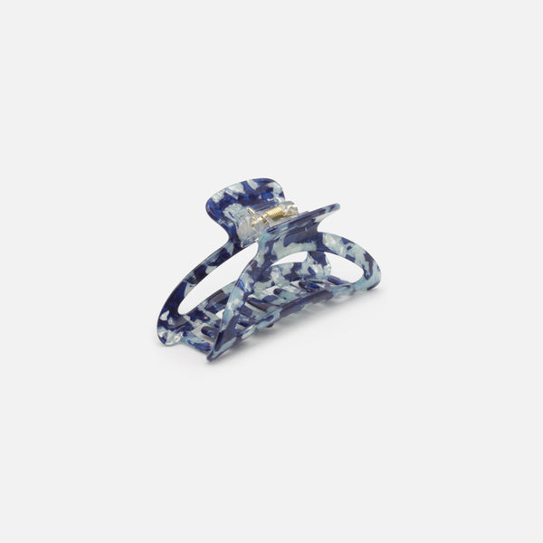 Load image into Gallery viewer, Duo of large silver and blue marbled clips
