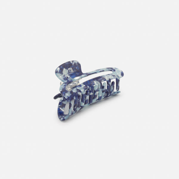 Load image into Gallery viewer, Duo of large silver and blue marbled clips
