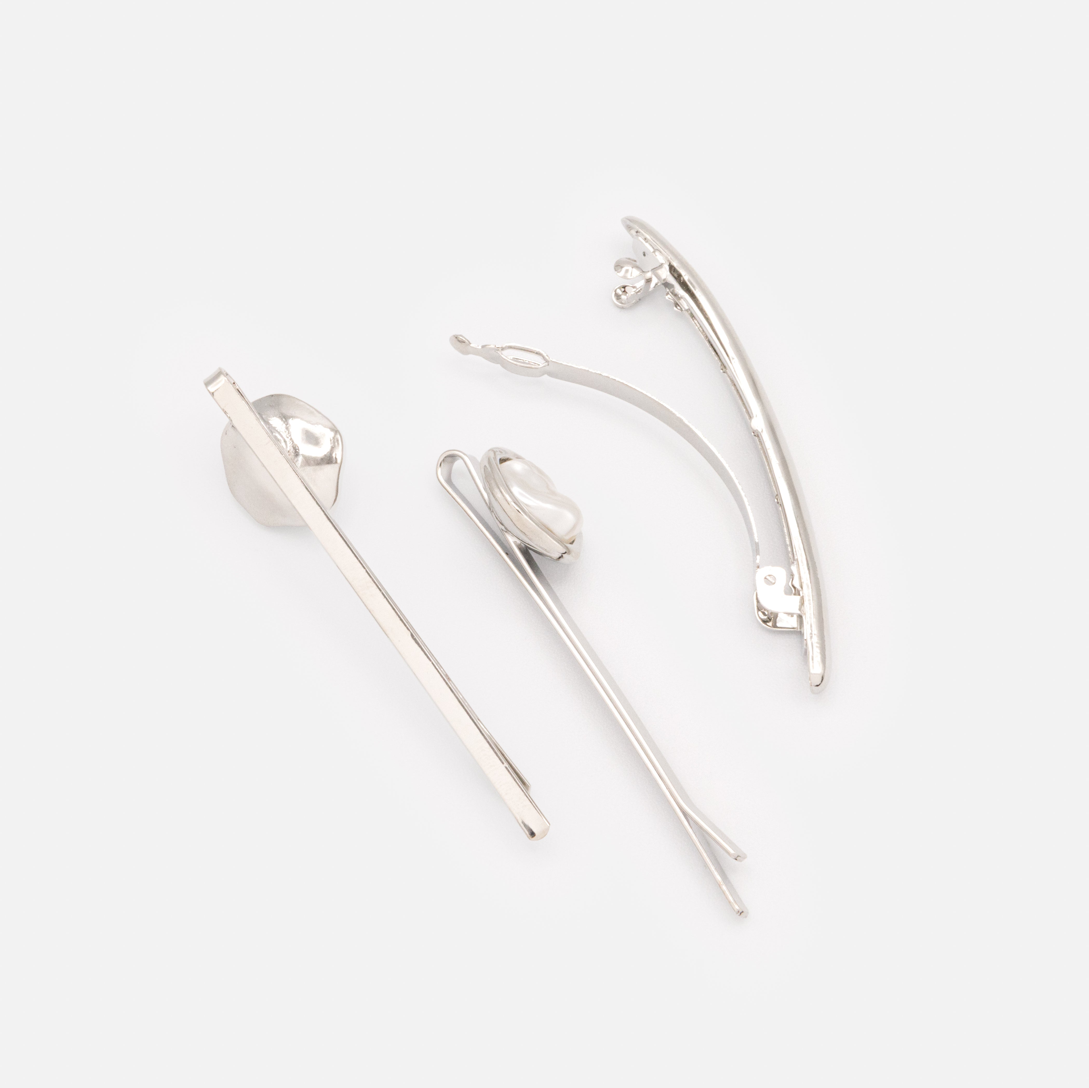 Trio de pinces argentées perles brutes