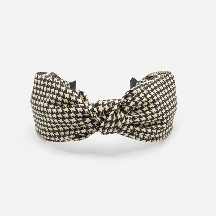 Large bandeau noir et ivoire à motif style pied-de-poule avec boucle