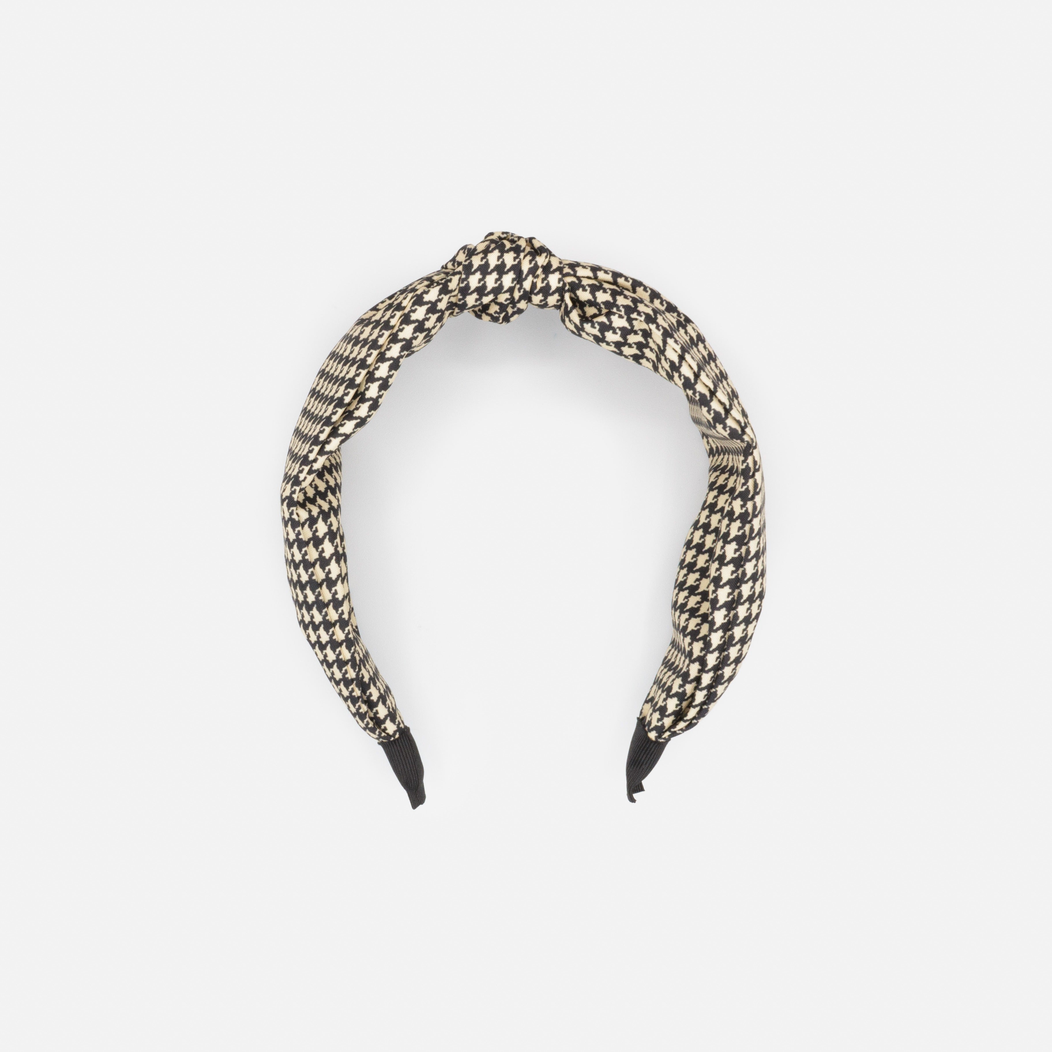 Large bandeau noir et ivoire à motif style pied-de-poule avec boucle