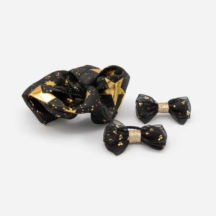 Mini & Me scrunchie and black and gold hair bands set