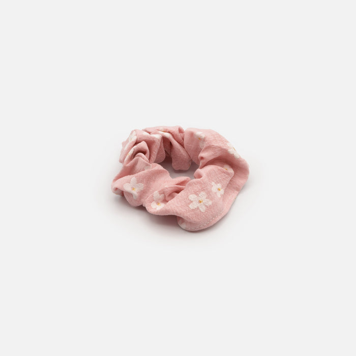 Chouchou rose pâle à imprimé floral