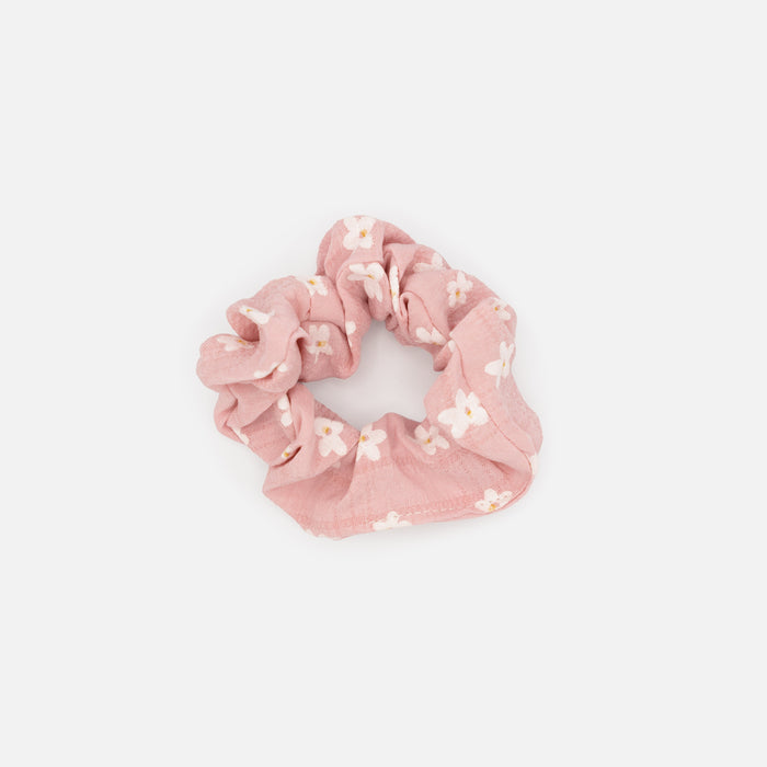 Chouchou rose pâle à imprimé floral
