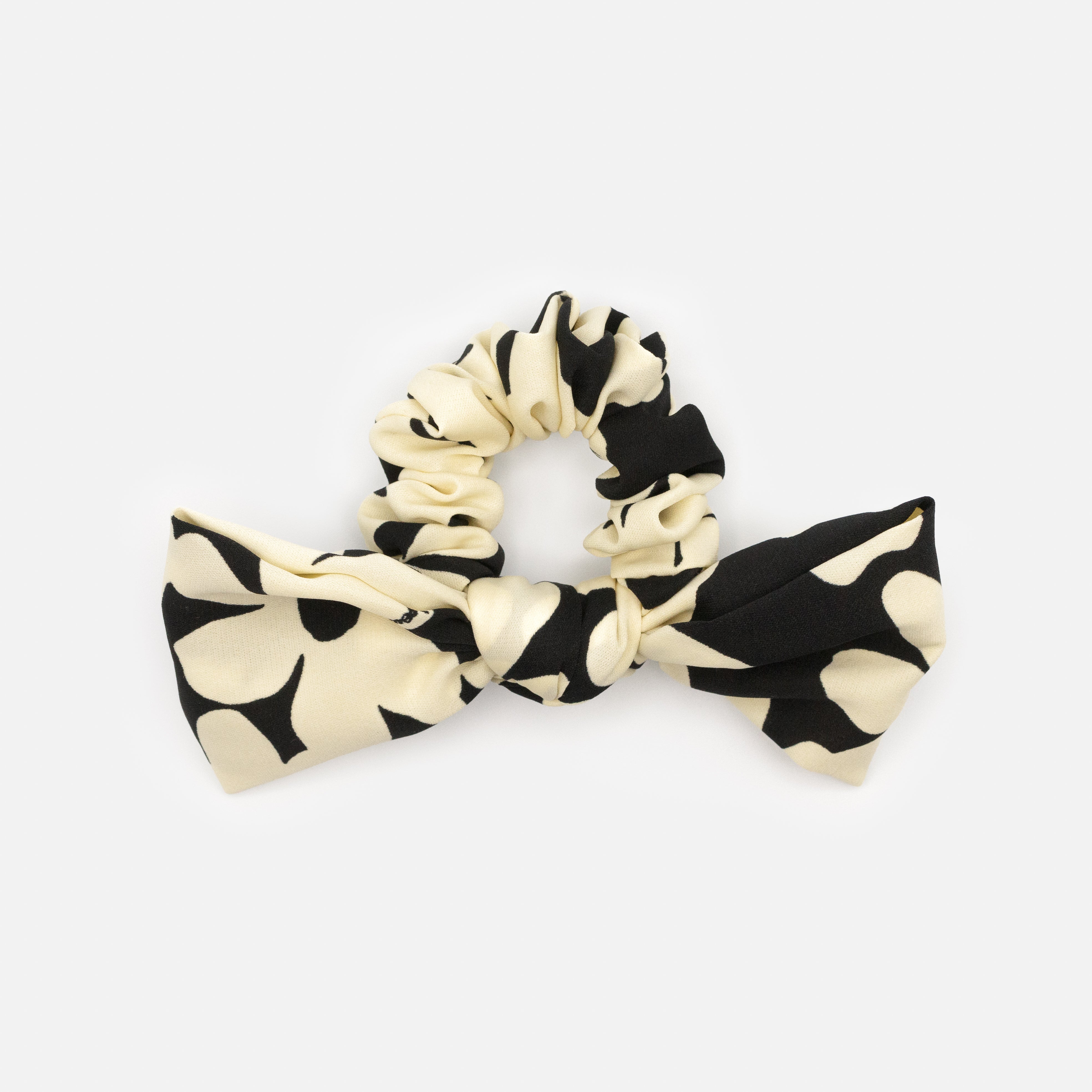 Black &amp; Ivory Floral Scrunchie with Bow