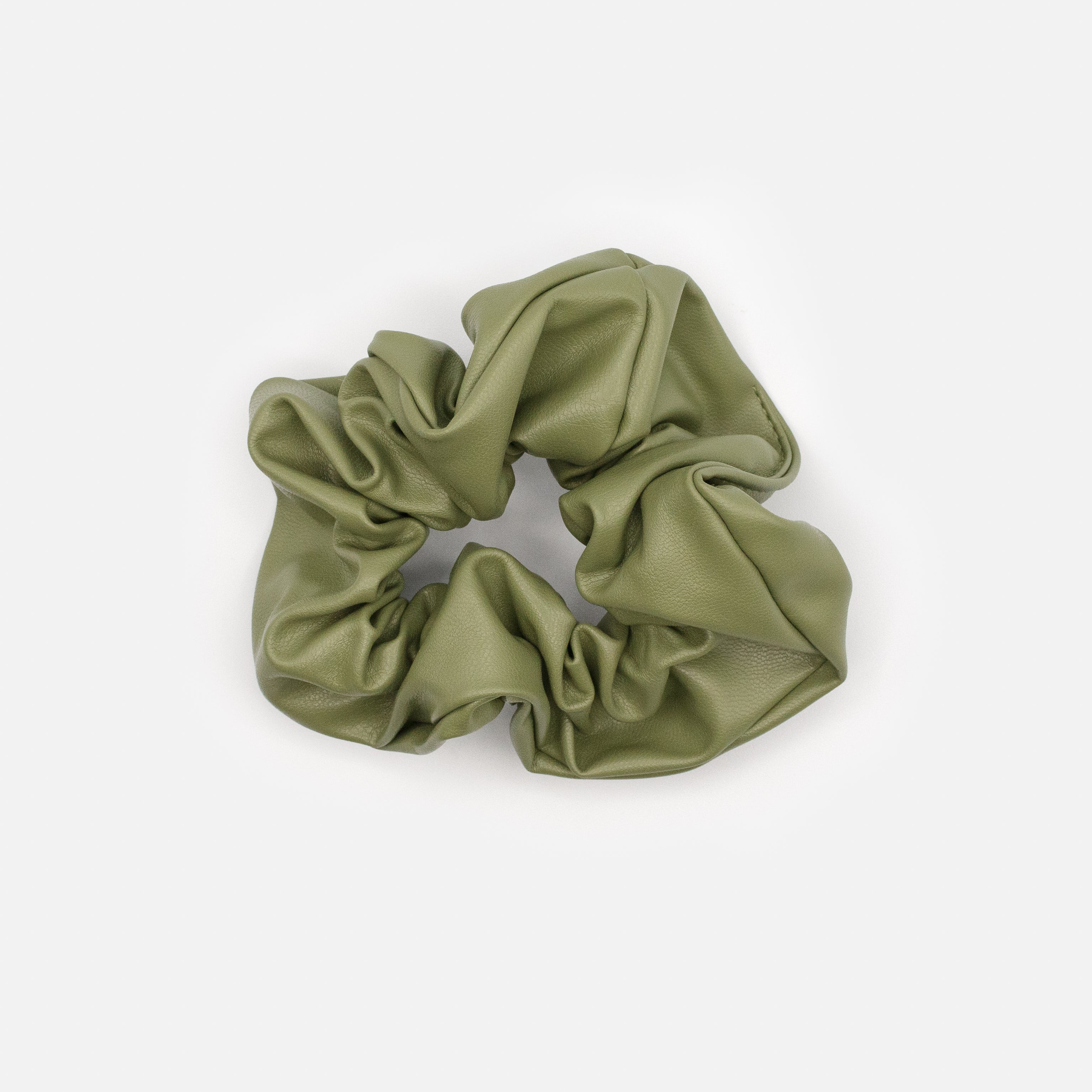 Olive green leather effect scrunchie