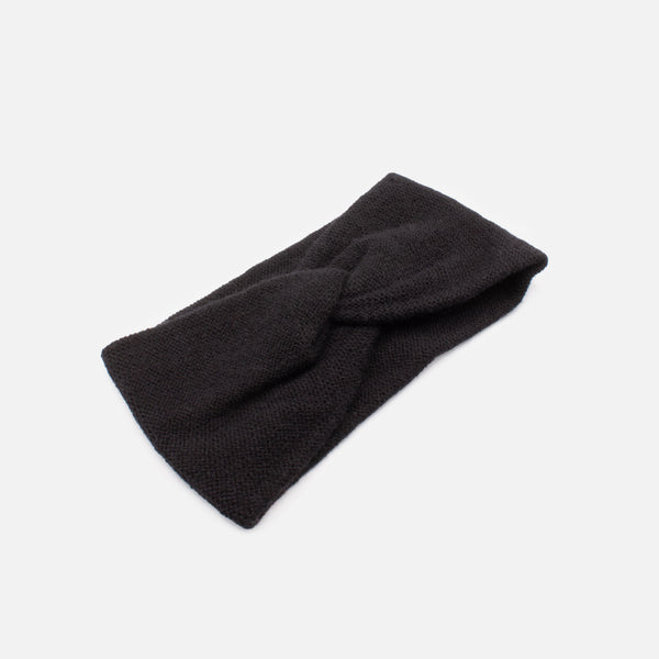 Charger l&#39;image dans la galerie, Bandeau noir en tricot à petites mailles avec boucle
