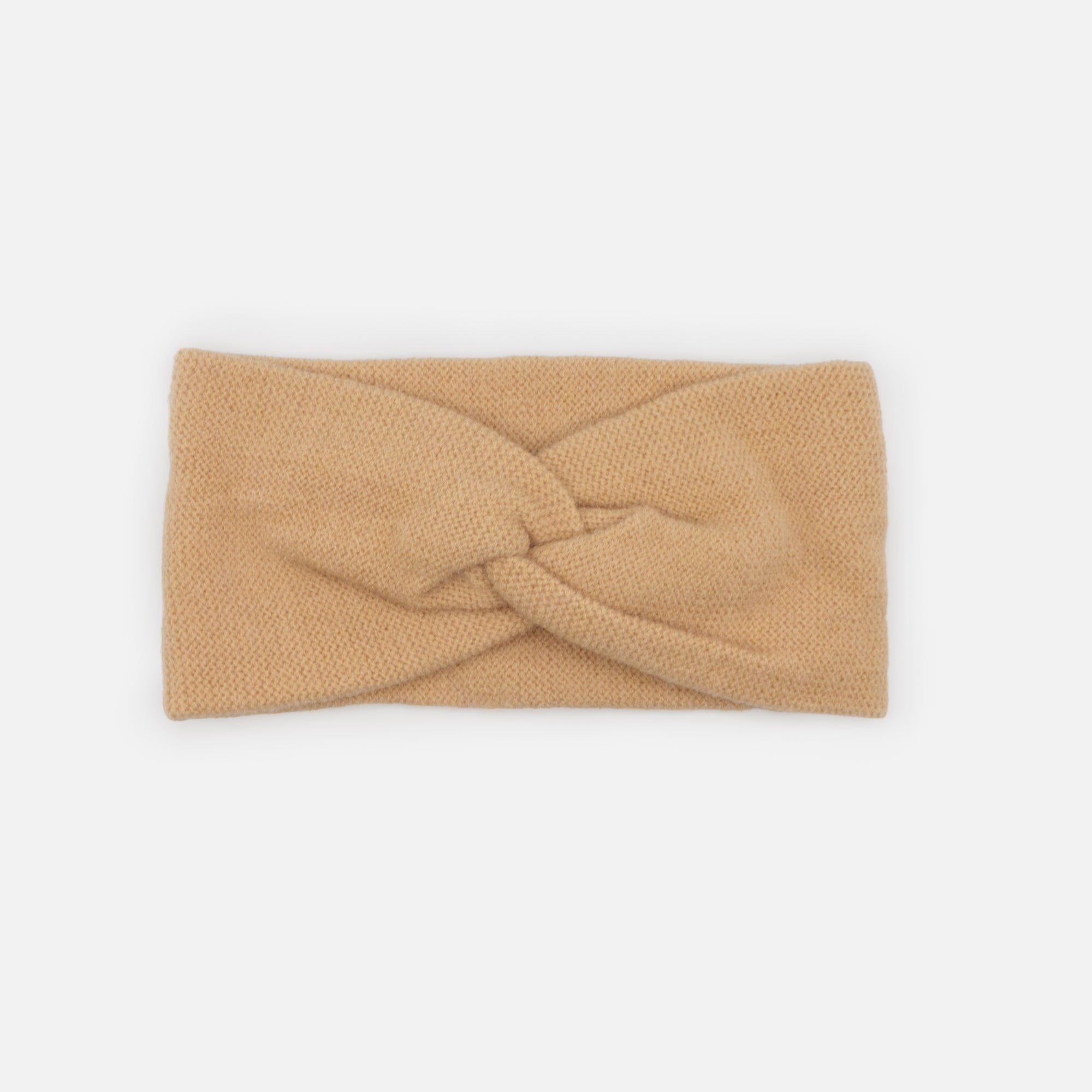 Beige small-knit knit headband with buckle