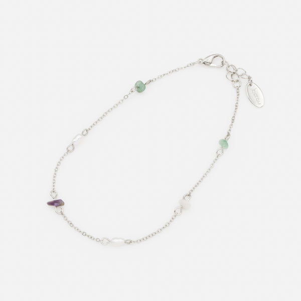 Load image into Gallery viewer, Silver anklet with pearls and colored stones
