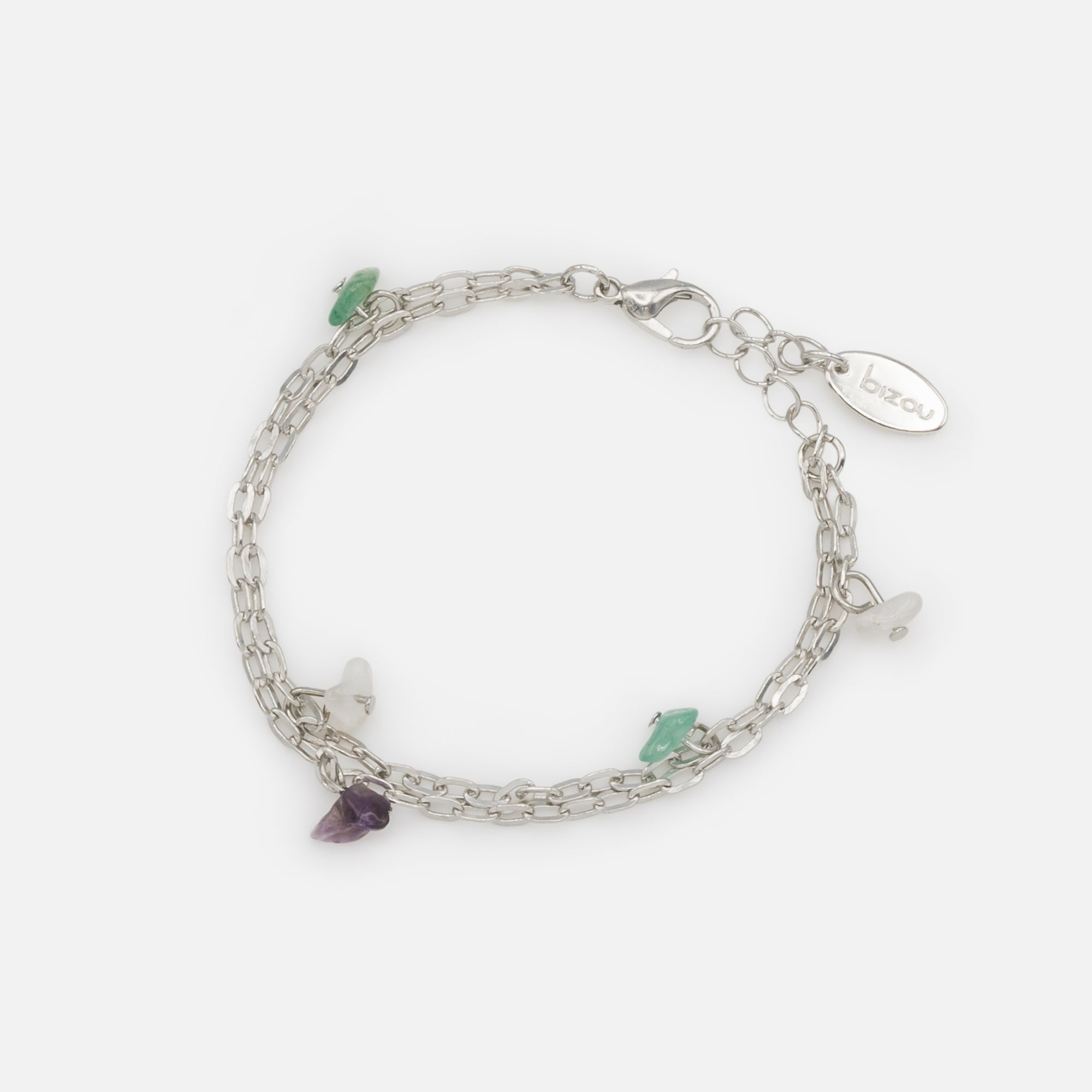 Silver double chain bracelet with colored stones