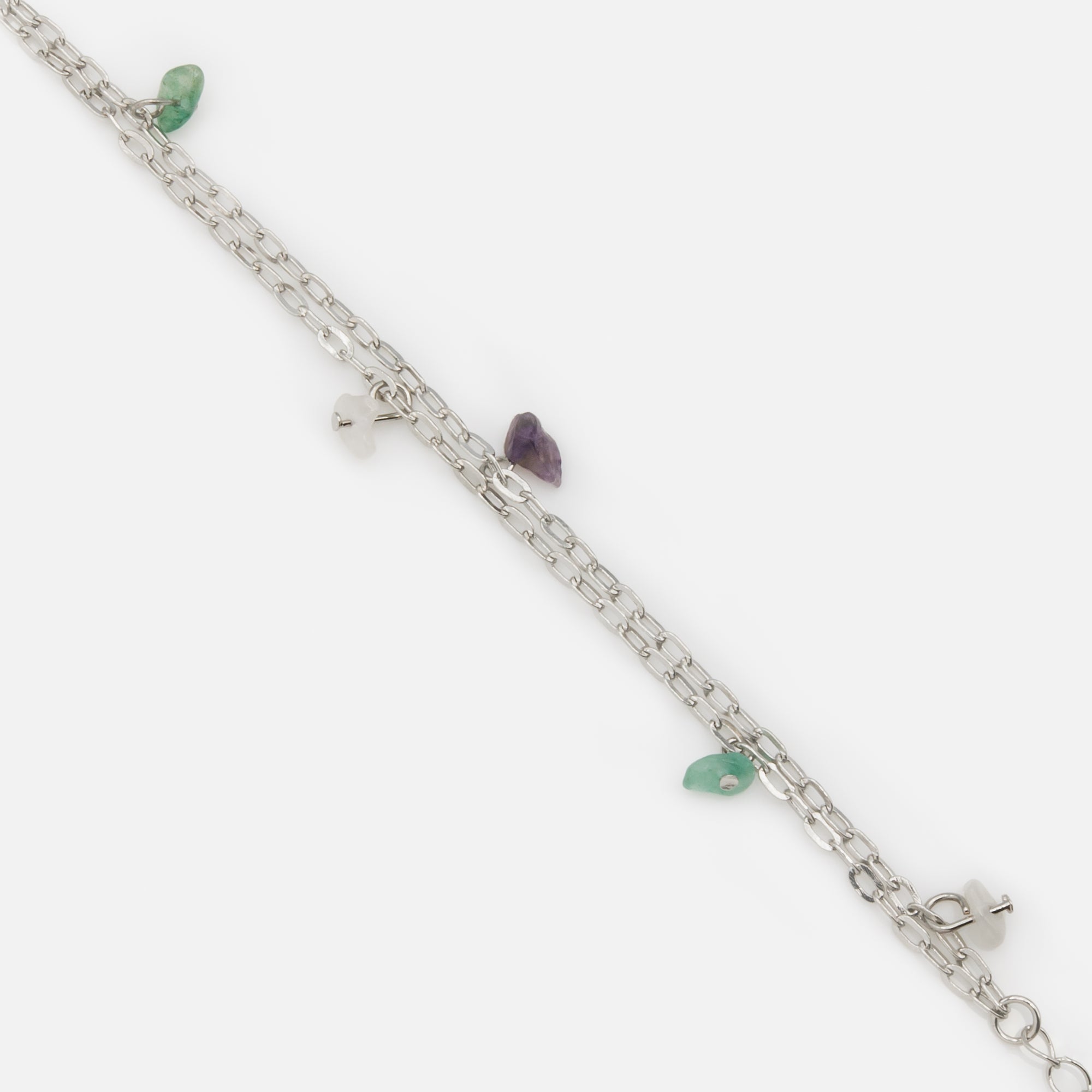 Silver double chain bracelet with colored stones