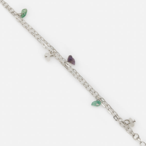 Load image into Gallery viewer, Silver double chain bracelet with colored stones
