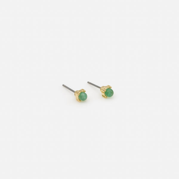 Load image into Gallery viewer, Set of three golden fixed earrings with colored round stones
