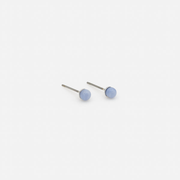 Load image into Gallery viewer, Fixed silver earrings with pale blue round stone
