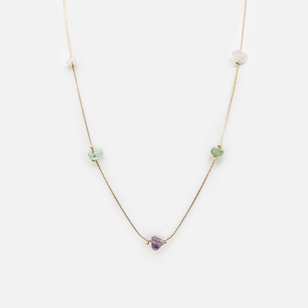 Load image into Gallery viewer, Gold necklace with flat links and colored stones
