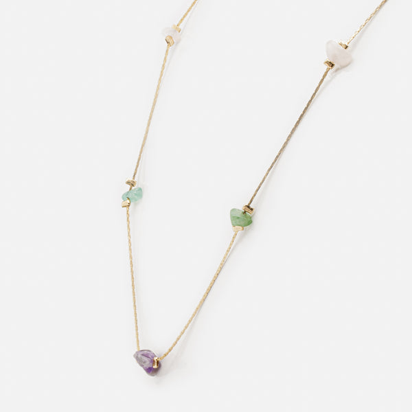 Load image into Gallery viewer, Gold necklace with flat links and colored stones
