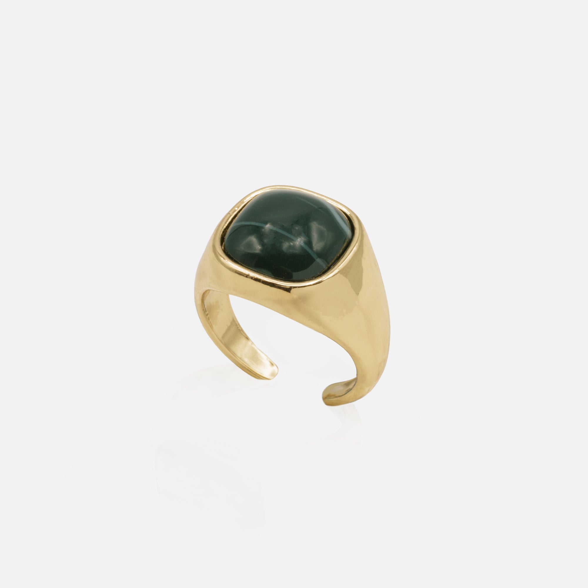 Golden open ring with green stone