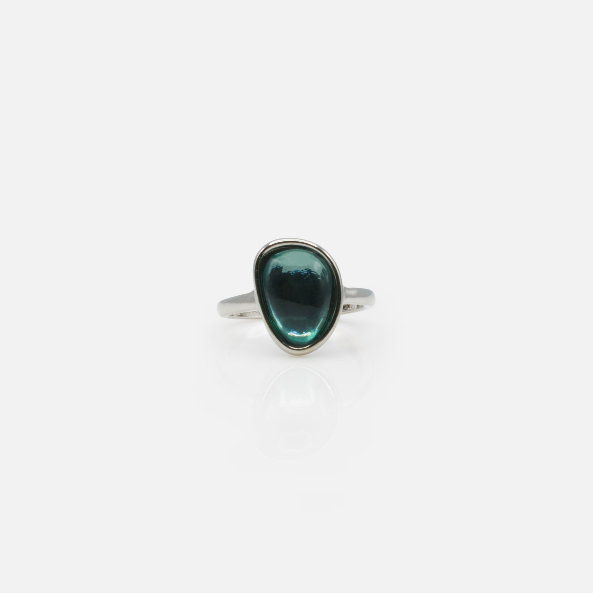 Translucent turquoise stone open silver ring