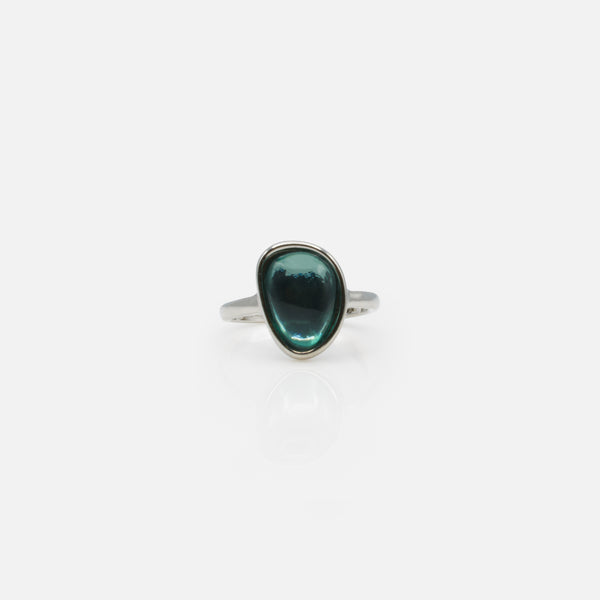 Load image into Gallery viewer, Translucent turquoise stone open silver ring
