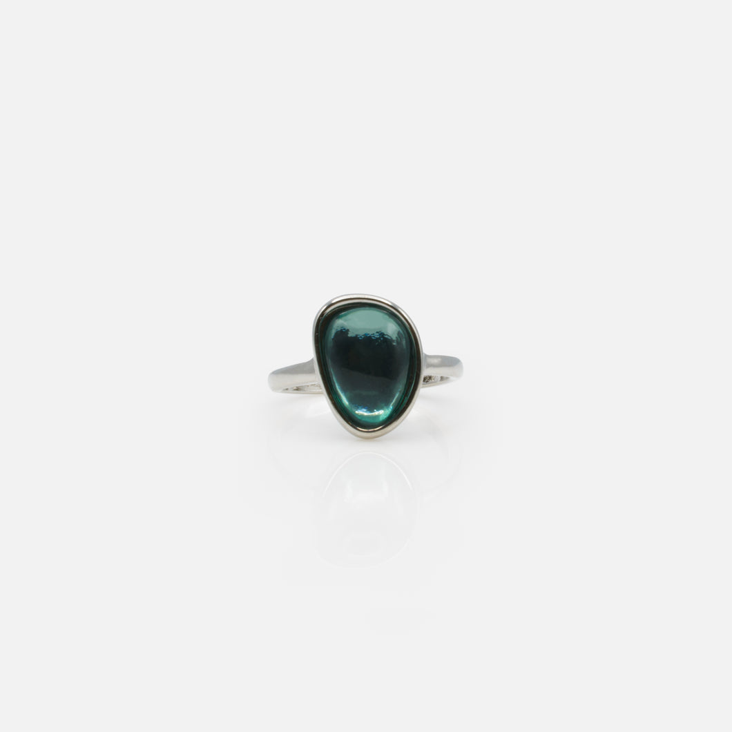 Bague ouverte argentée pierre turquoise translucide