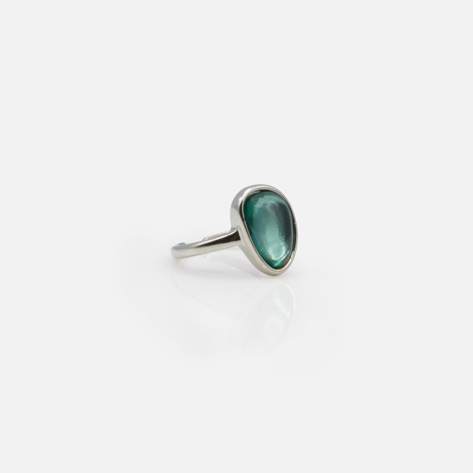 Bague ouverte argentée pierre turquoise translucide