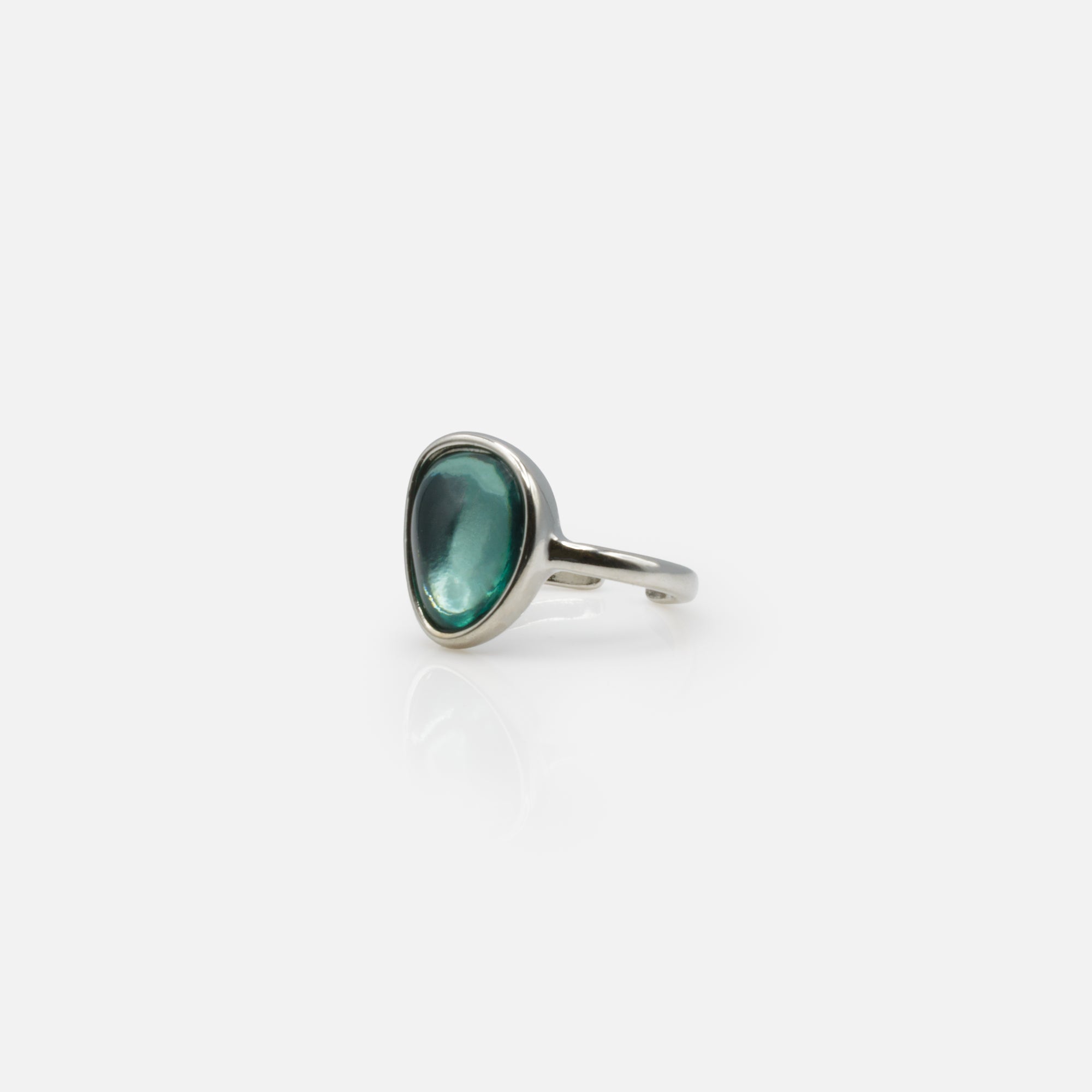 Bague ouverte argentée pierre turquoise translucide