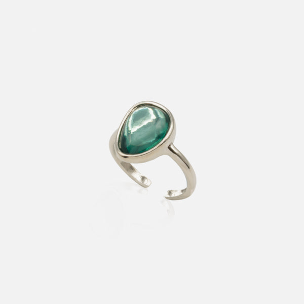 Load image into Gallery viewer, Translucent turquoise stone open silver ring
