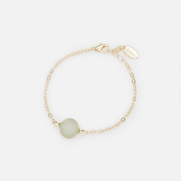 Load image into Gallery viewer, Gold chain link bracelet with pale green circular stone
