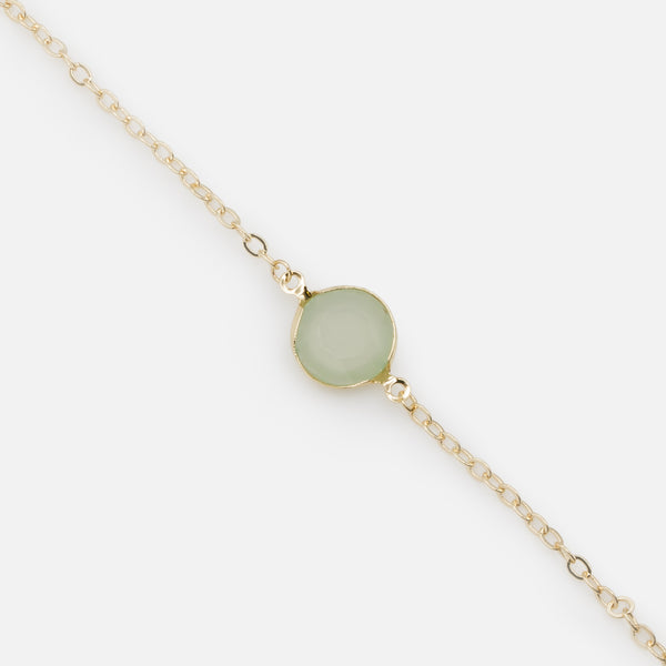 Load image into Gallery viewer, Gold chain link bracelet with pale green circular stone
