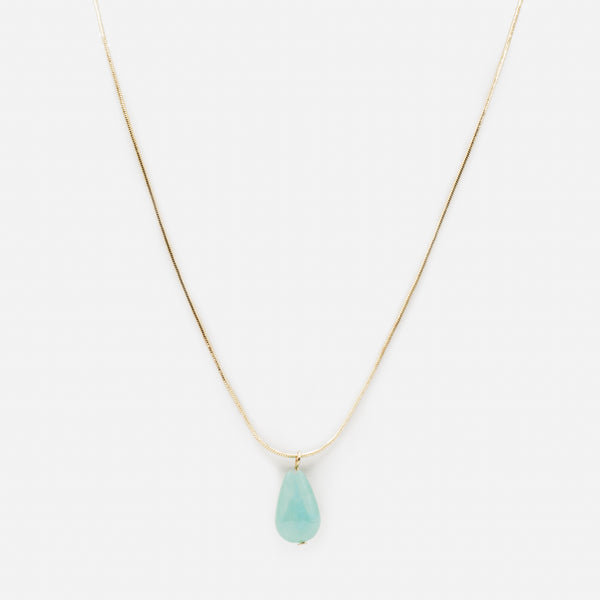 Load image into Gallery viewer, Gold necklace with large turquoise stone pendant
