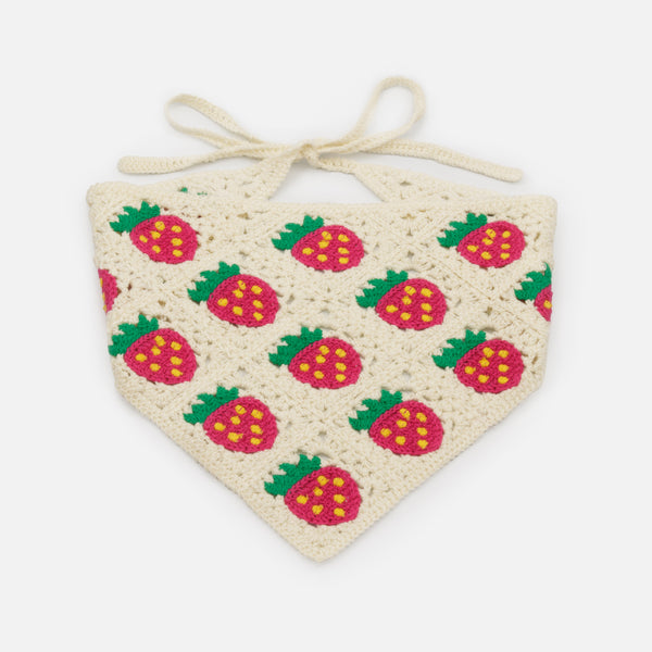 Load image into Gallery viewer, Crochet bandana with pink strawberries
