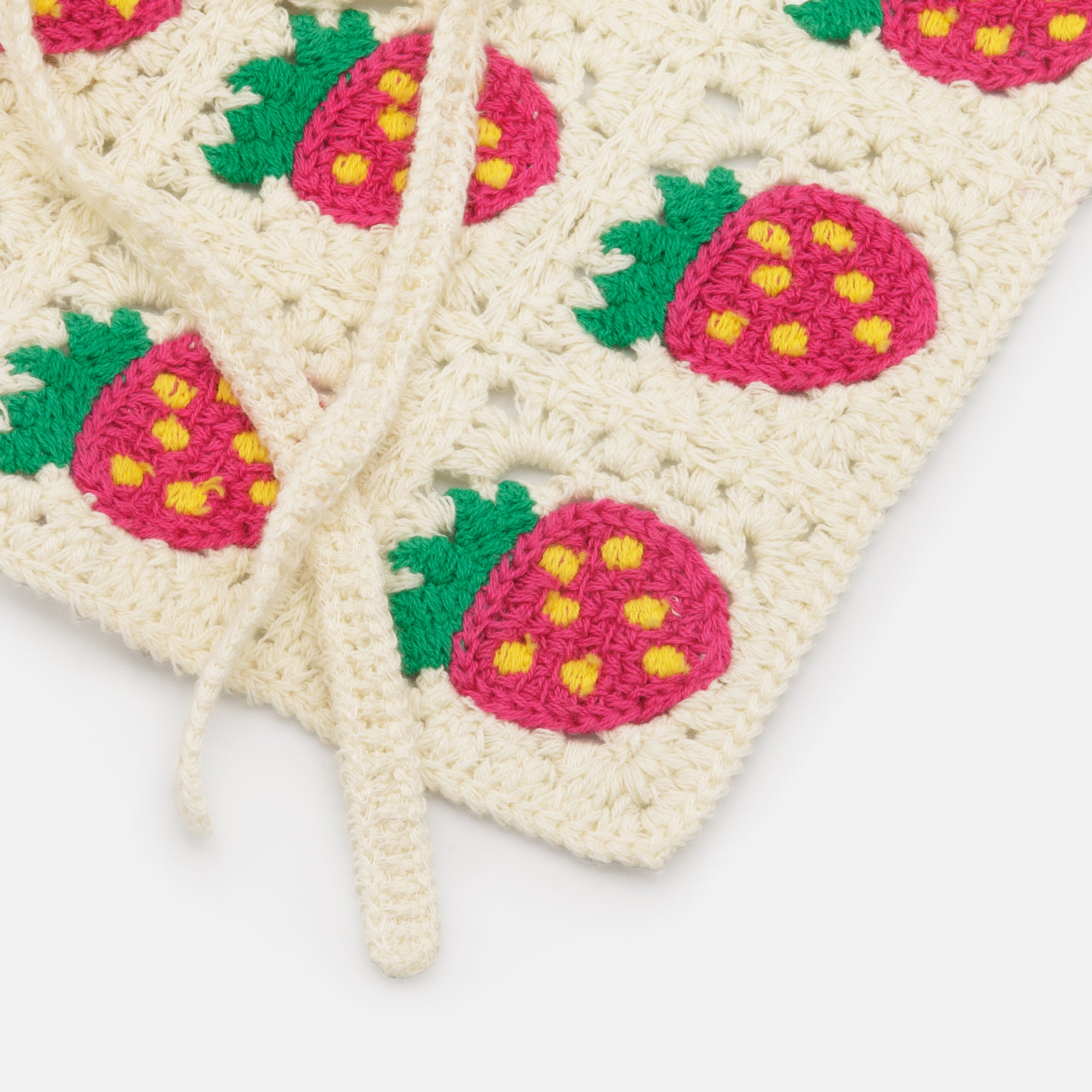 Crochet bandana with pink strawberries