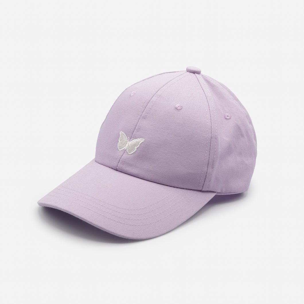 Lilac cap with white butterfly embroidery