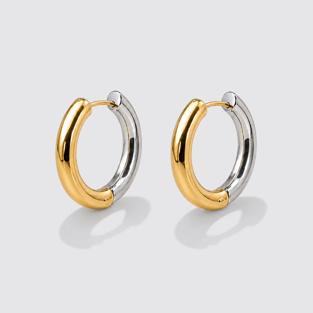 Boucles d’oreilles anneaux deux tons en acier inoxydable