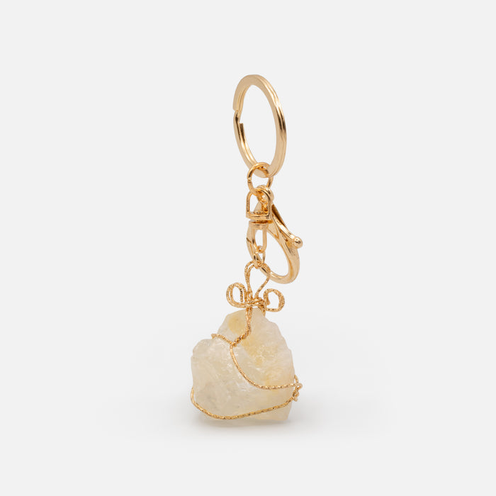 Porte-clés doré cristal de quartz rose