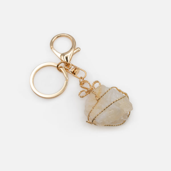 Load image into Gallery viewer, Rose Quartz Crystal Gold Keychain
