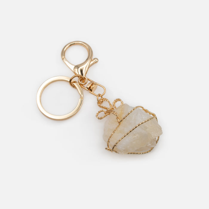 Porte-clés doré cristal de quartz rose