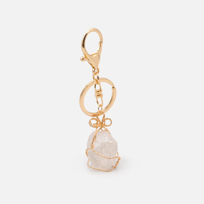 Porte-clés doré cristal de quartz naturel