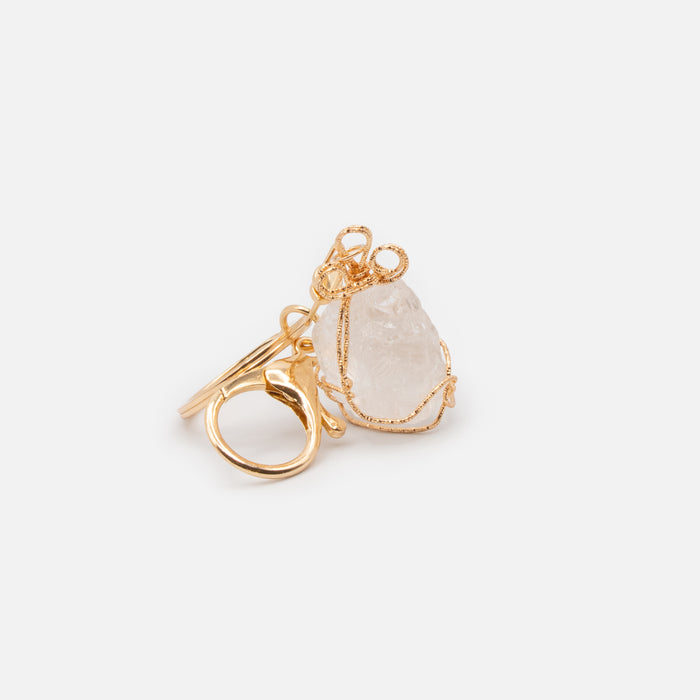 Porte-clés doré cristal de quartz naturel