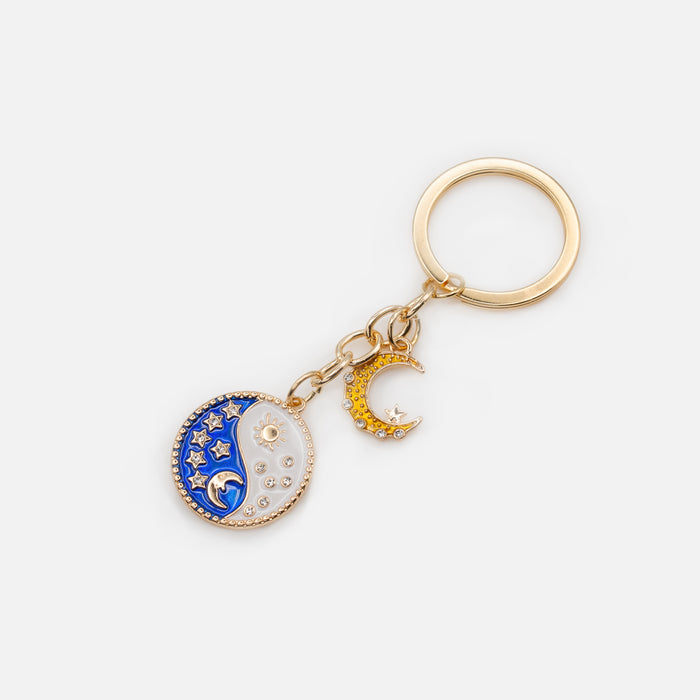 Porte-clés doré lune yin yang