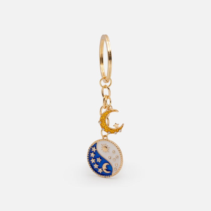 Porte-clés doré lune yin yang