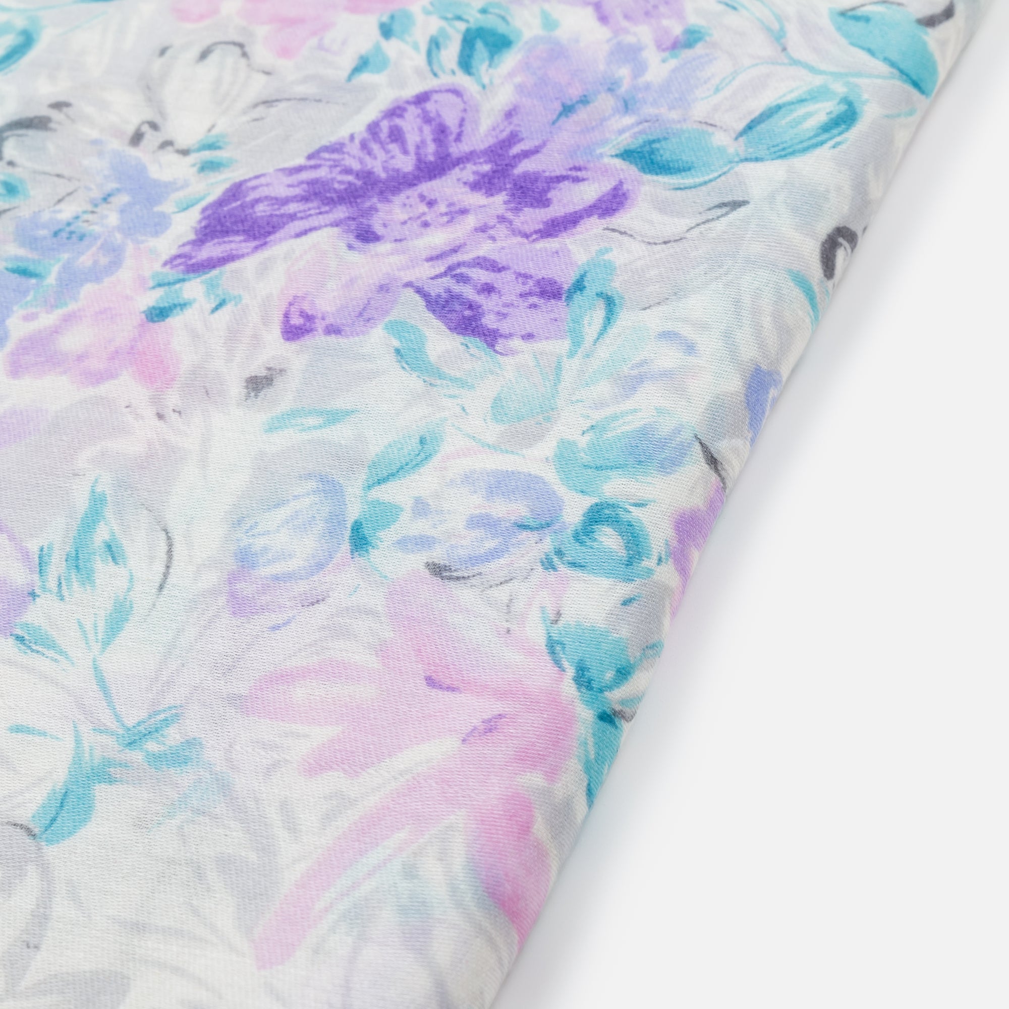 Foulard léger imprimé floral mauve rose et bleu