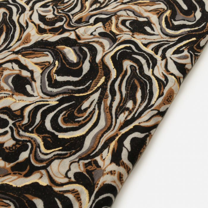 Foulard léger imprimé à motif abstrait noir et brun avec touches dorées