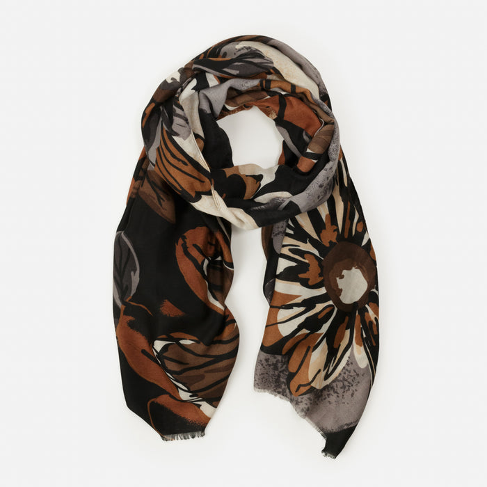Foulard léger à imprimé floral noir et brun