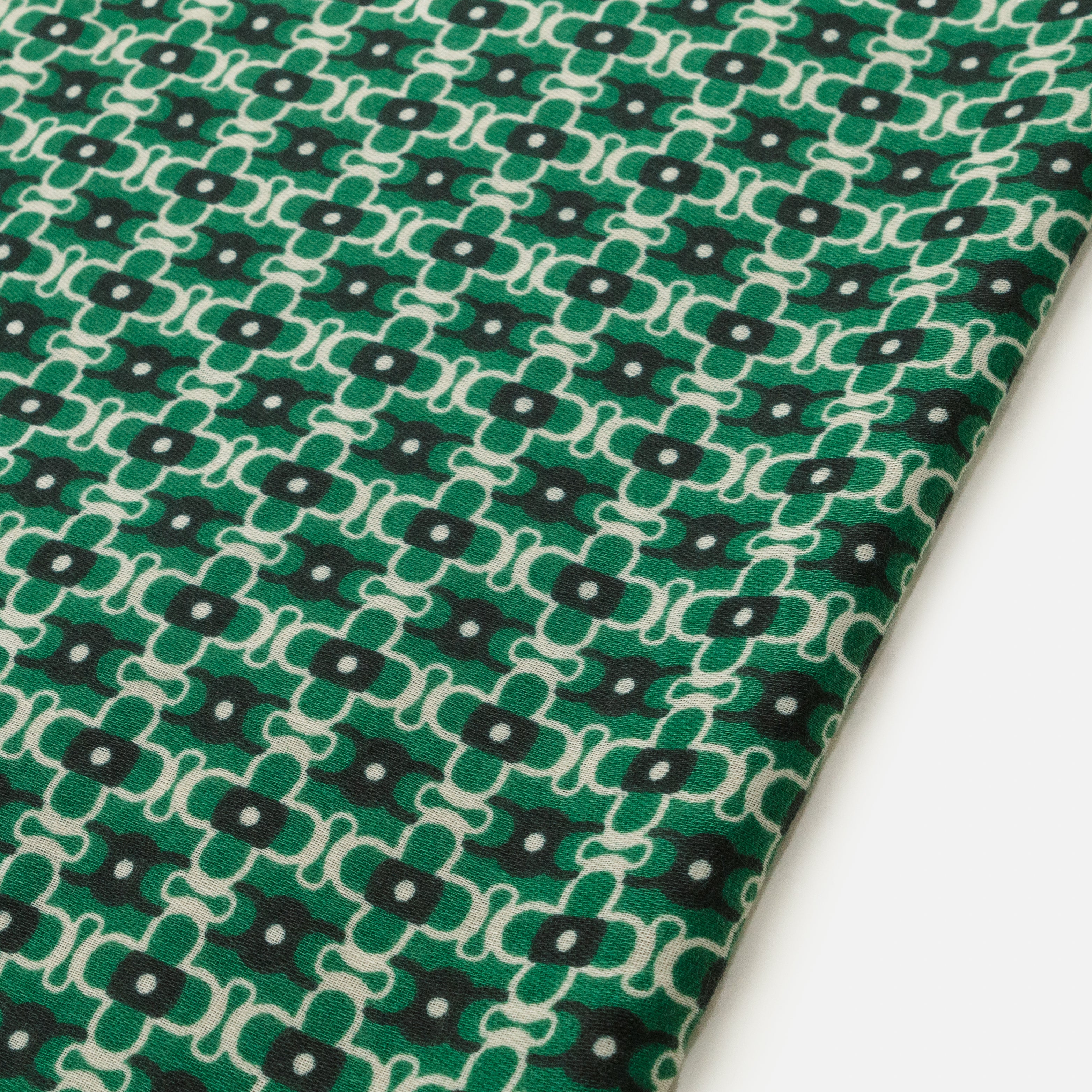 Foulard léger vert à imprimé de petites fleurs ivoire et marine
