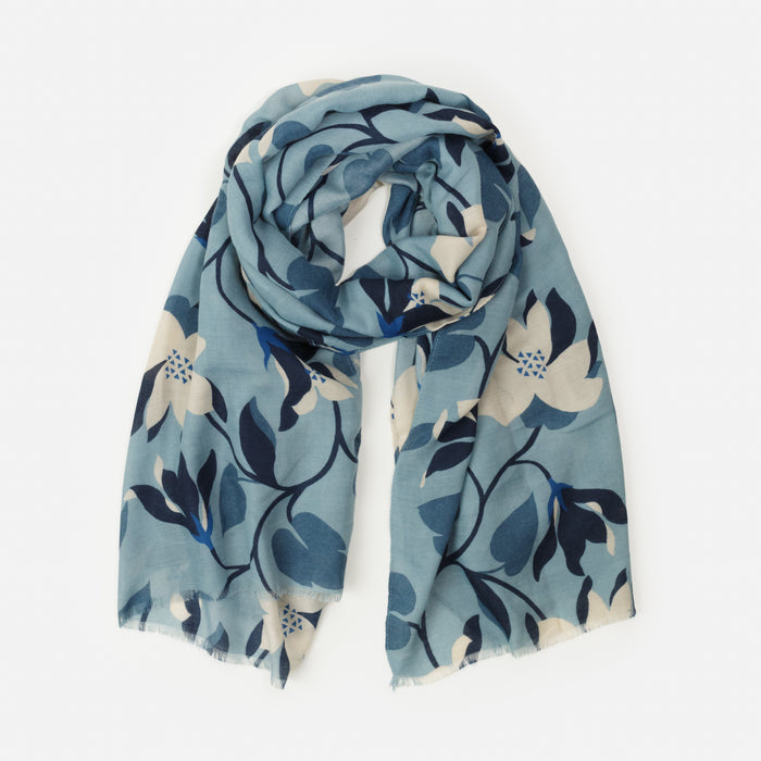 Foulard léger à imprimé floral bleu et ivoire