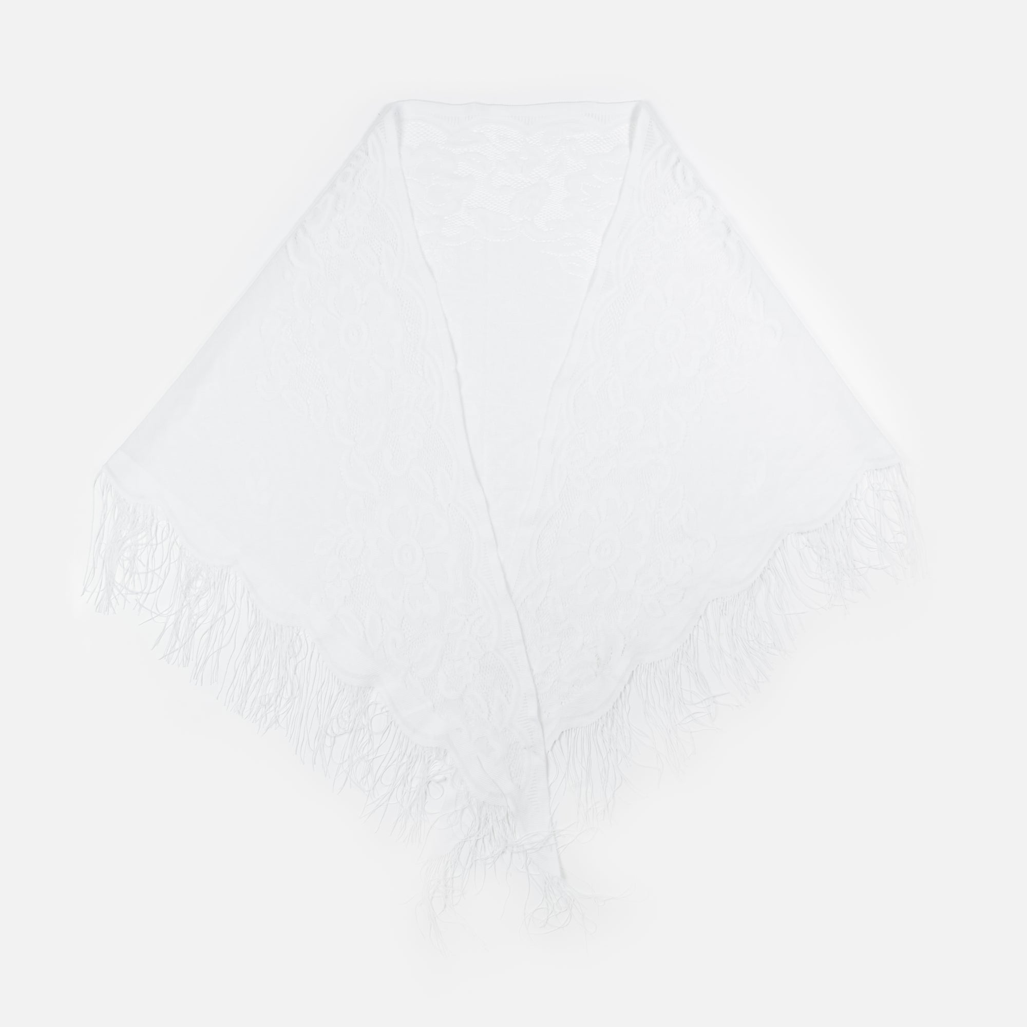 White fringed lace shawl