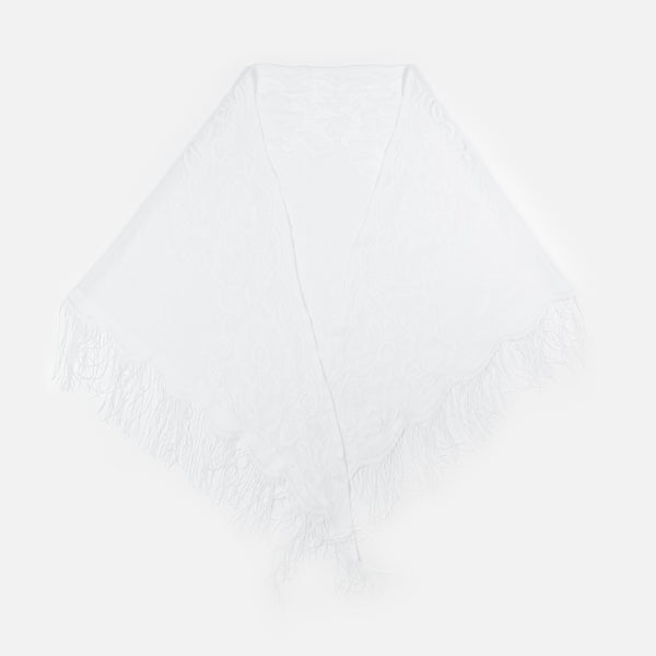 Load image into Gallery viewer, White fringed lace shawl
